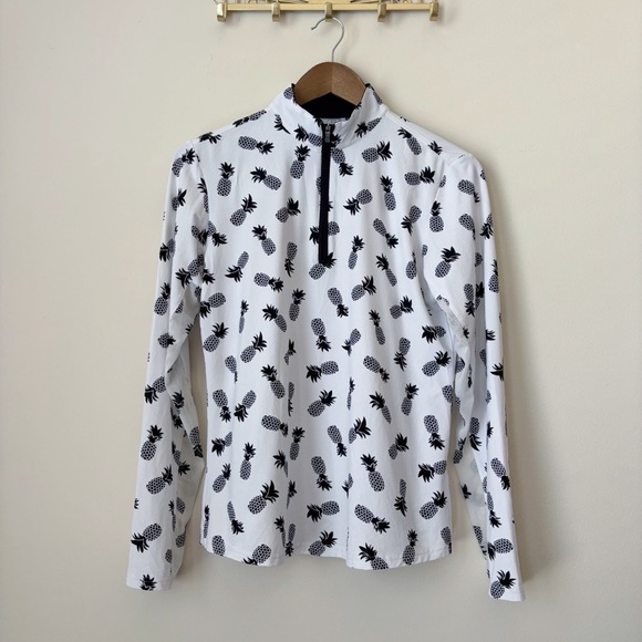 San Soleil Pineapple Print Mock Neck Medium UPF 50 White Black - Picture 2 of 8